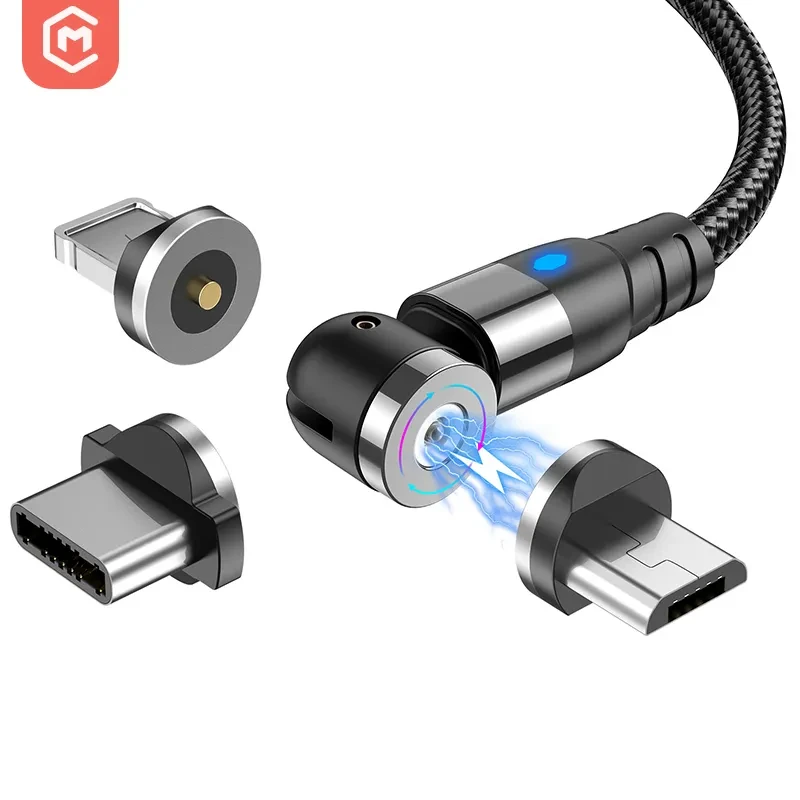 Магнітний Кабель 3 в 1 для Заряджання Шнур Micro, Type-C, iPhone 180° 540° USB Кутовий 2.4A
