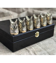 Набір подарунковий бронзових чарок перевертарів 6 шт. "Великий улов" ручна робота українських майстрів