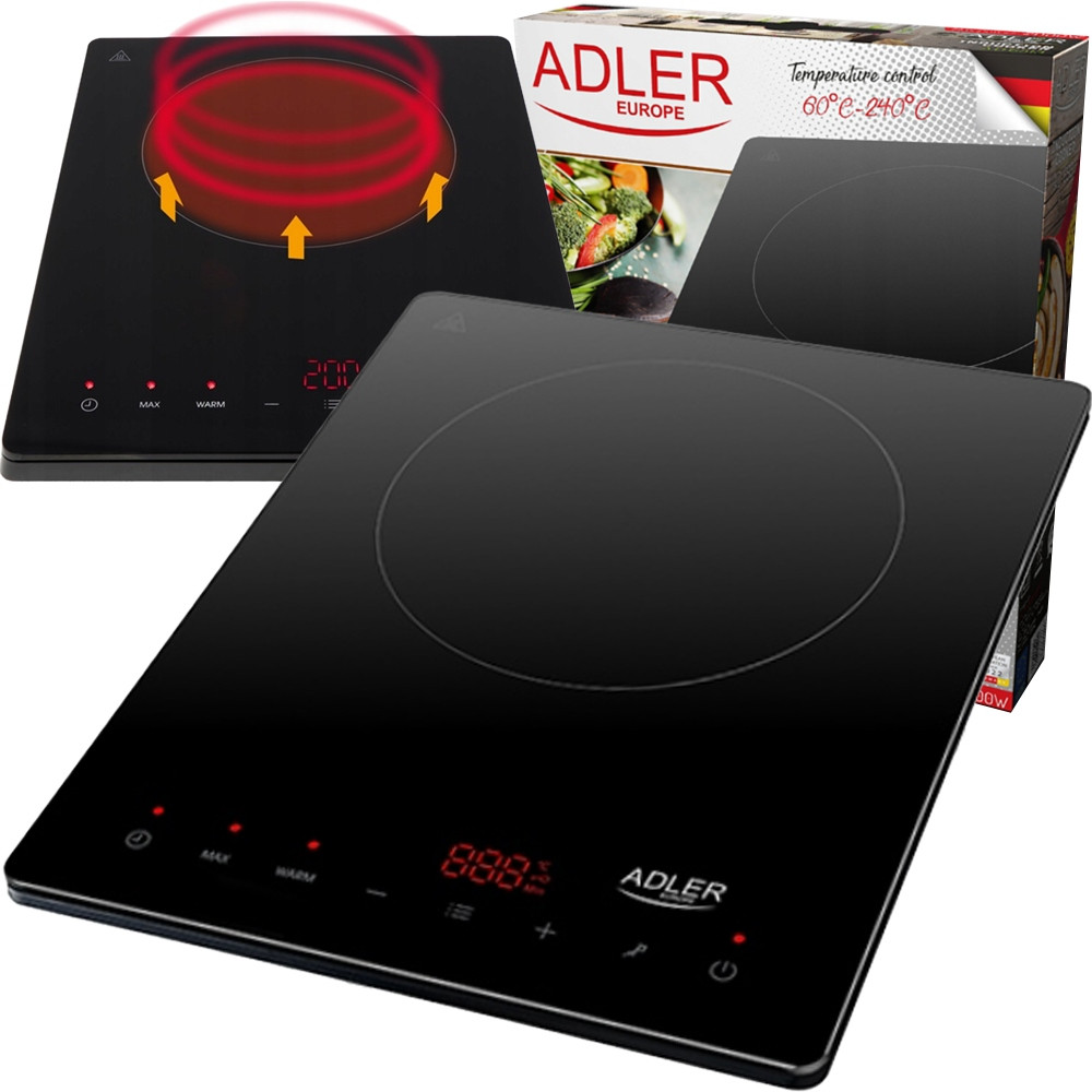 Індукційна плита Adler AD 6513 – 2000Вт, Сенсорне управління,Таймер 180хв, Блокування від дітей