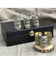 Подарунковий набір із 6 бронзових чарок "Мудрість" у подарунковому футлярі ручна робота українських майстрів