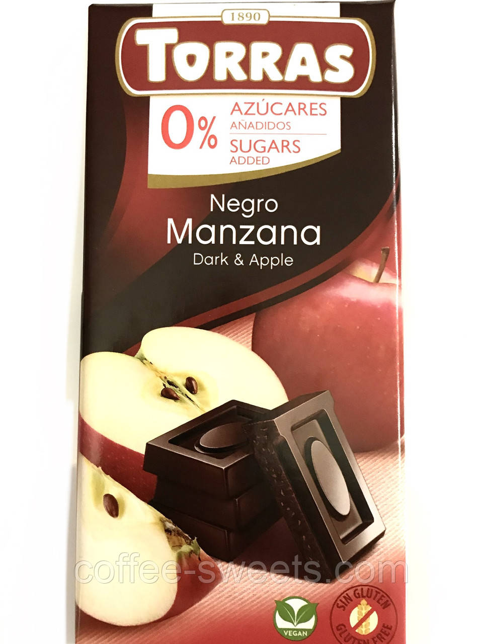 Чорний шоколад Torras Negro con Manzana без цукру з яблуком, 75 г
