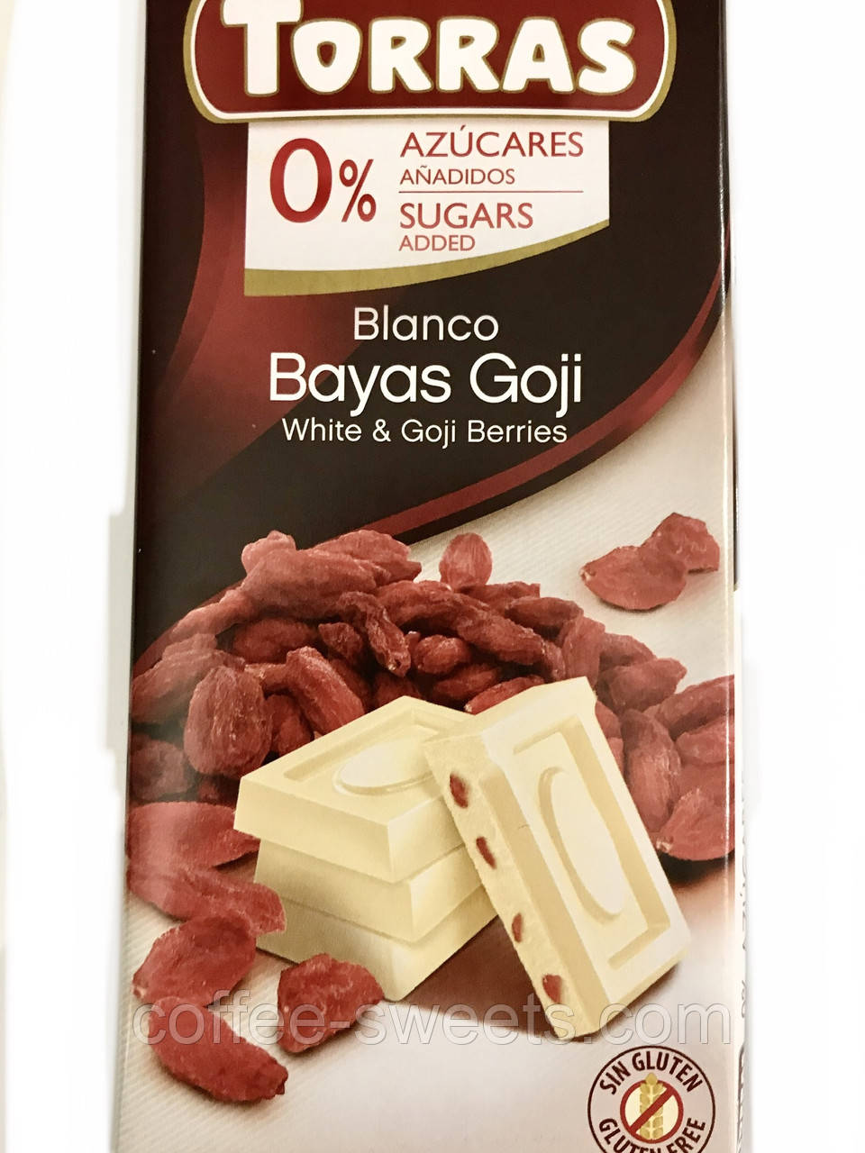 Шоколад Torras White Goji Berries білий із ягодами годжі без цукру та глютену 75 г