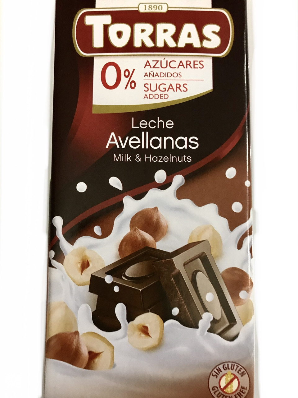 Шоколад молочний без цукру Torras Milk Hazeinuts з фундуком 75 г Іспанія