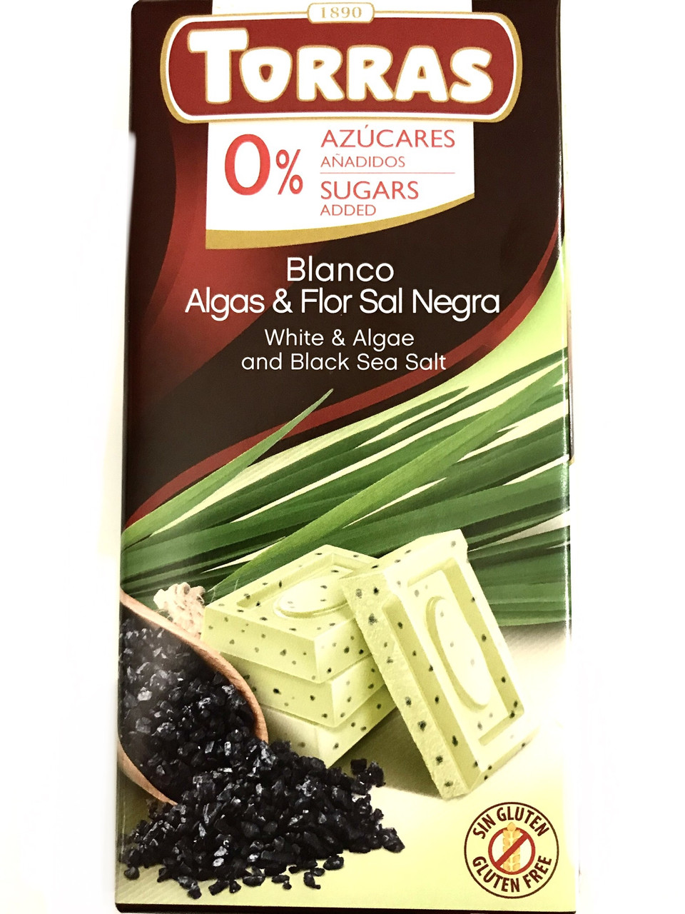 Шоколад Torras білий із водоростями та морською сіллю 0% цукру та глютену 75 г