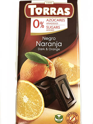 Torras Negro Naranja, Чорний шоколад з апельсином, без цукру, 75 г, фото 2