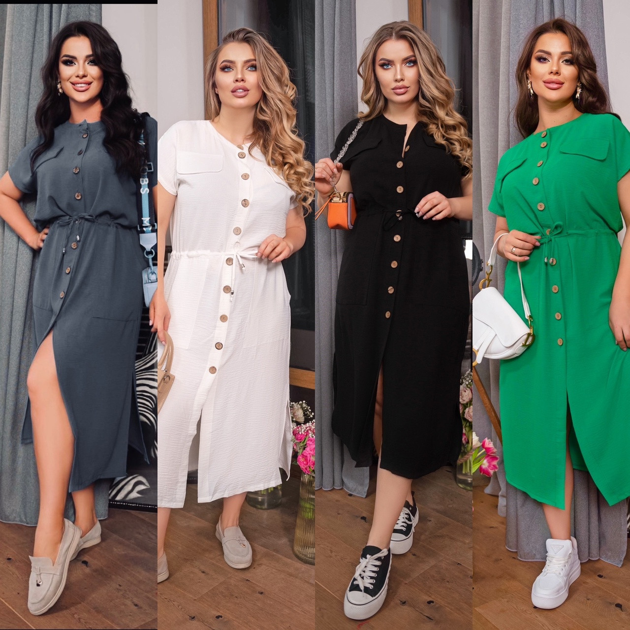 Сукня халат літня на ґудзиках, з кишенями, креп жатка, розмір оверсайз, фото 1