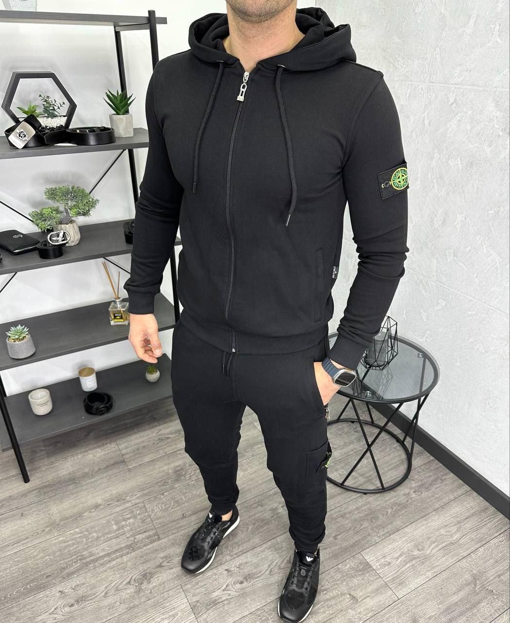 Чоловічий спортивний костюм Stone Island H3245 чорний, фото 1