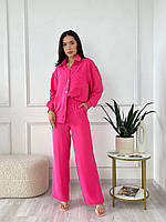 Женский прогулочный костюм тройка (рубашка+топ+штаны) S-М L-XL (42-44 46-48) малина