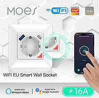 Умная стационарная Wi-Fi 16А розетка белая Tuya,Smart Life Google Home,быстрая зарядка 20 вт