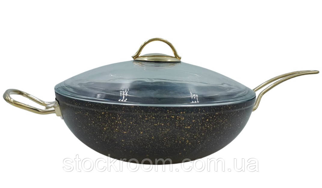 Сковорода WOK з кришкою 2 ручки OMS 3247-28 Gold