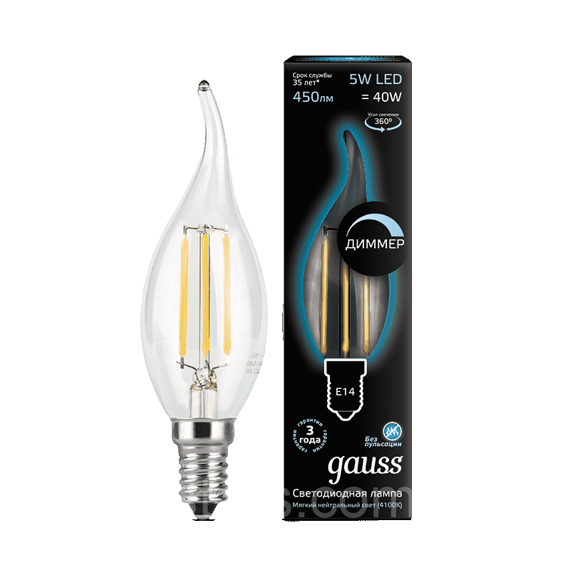 Лампа світлодіодна Gauss Black Filament Dim CF37 5 Вт E14 4100K 220 В прозора (арт. 104801205-D)