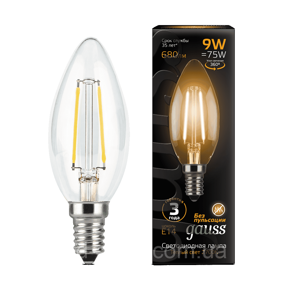 Лампа світлодіодна Гаусса Black Filament CF37 9 Вт E14 2700К 220В (art 103801109)