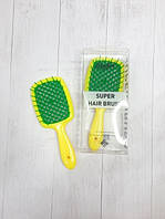 Расческа для волос Super Hair Brush Желтая с зеленым OM227