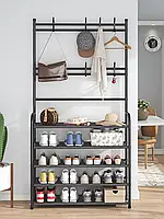 Вішалка для одягу в передпокій з полицями для взуття New simple floor clothes rack чорна