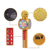Беспроводной караоке микрофон WS-1816 золото с функцией изменения тембра голоса OM227