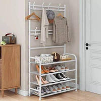 Вешалка для одежды в прихожую с полками для обуви New simple floor clothes rack Белая OM227