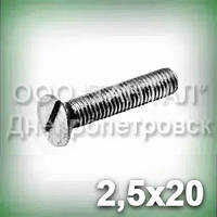 Гвинт М2.5х20 неіржавкий А2 прямий шліц DIN 963 (ГОСТ 17475-80) з потайною головкою
