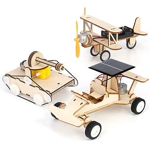 Механічний 3D дерев'яний пазл-головоломка DIY зроби сам авто літак танк Mini Tudou 3 в 1 - Дитячі іграшки