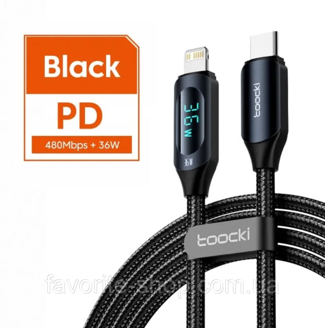 Кабель Toocki для iPhone Display Fast Charging Type-C to IP 36W (2.0m) Black