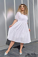 Белое летнее платье из прошвы на подкладке из батиста батал с 50 по 60 размер