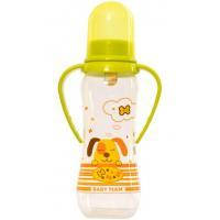 Бутылочка для кормления Baby Team с латексной соской 0+ и ручками 250 мл (1311_собачка_салатовая)