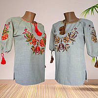 Жіноча вишита блуза з льону  в етно стилі  46-54