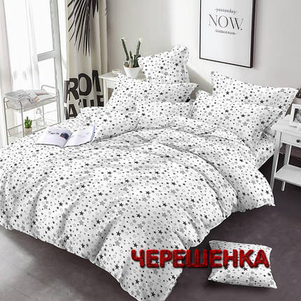 Постільна тканина набивна Бязь Gold Lux 220 см принт сірі дрібні зірочки, рулон 50 м, Пакистан, фото 1