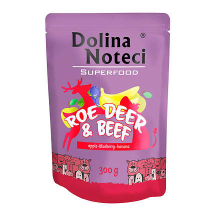 Вологий корм для собак Dolina Noteci Superfood з косулі та яловичиною 300 г, фото 1