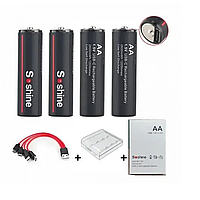 Батарейки аккумуляторные AA 2600mAh с разъемом TYPE-C (4шт+кейс+кабель) Soshine