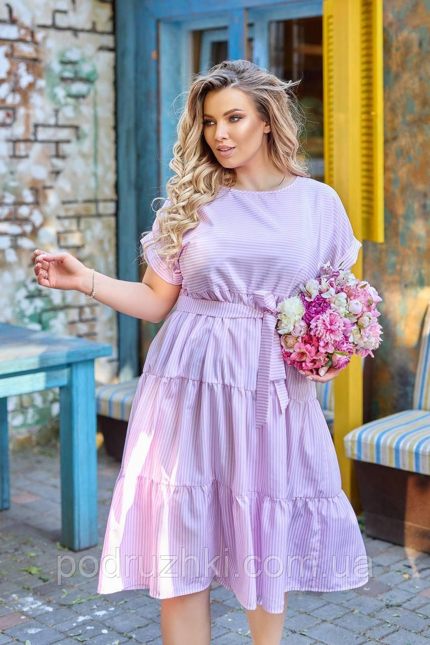 Легка літня сукня з воланом по низу Тканина полірована бавовна Розміри 58-60, фото 1