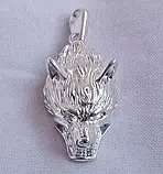 Голова Вовка з чорнінням (без чорніння) слов'янський оберіг з срібла 925-ої проби, фото 3
