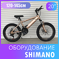 Дитячий спортивний гірський велосипед 20 дюймів гальма дискові Shimano Toprider 509 золотистий