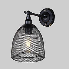 Чорне бра лофт з сітчастим плафоном (07-W144-1 BK), фото 2