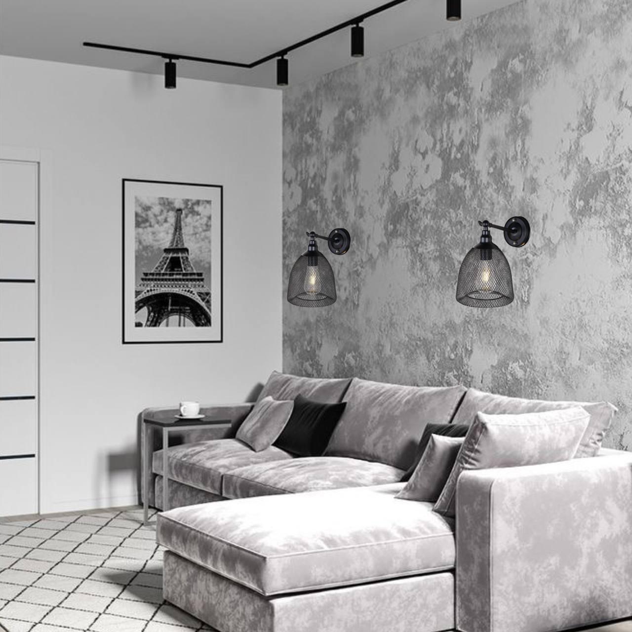 Чёрный бра лофт с сетчатым плафоном (07-W144-1 BK): продажа, цена