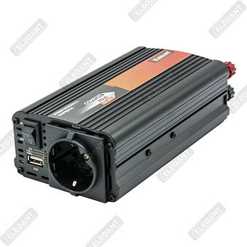 Перетворювач 12V-220V/500W/1000W+1USB+1 Розетка+Клеми "Elegant" 101 400