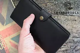 Клатч чоловічий з натуральної шкіри портмоне на кнопці LONG WALLET BLACK Чорний