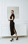 Облягаюча сукня міді з рукавами-воланами чорна, фото 2