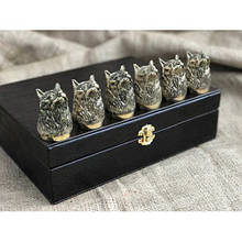 Подарунковий набір із 6 бронзових чарок "Хитрість" у подарунковому футлярі ручна робота українських майстрів