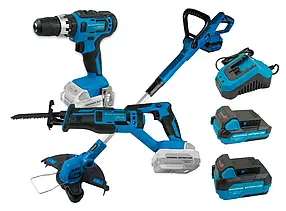 КОМПЛЕКТ АКУМУЛЯТОРНОГО ІНСТРУМЕНТУ KRAISSMANN 20UL (ШУРУПОКРУТ, ШАБЕЛЬНА ПІЛА, ТРІМЕР, 2 АКУМ, ЗАР. ПРИСТРІЙ