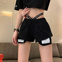 Женские короткие шорты свободные в спортивном стиле с резинками на талии (р. S-M) 68qv107