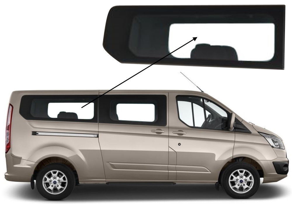 Бічне скло Ford Transit Custom 2013-2023 салону заднє праве довга база, фото 1