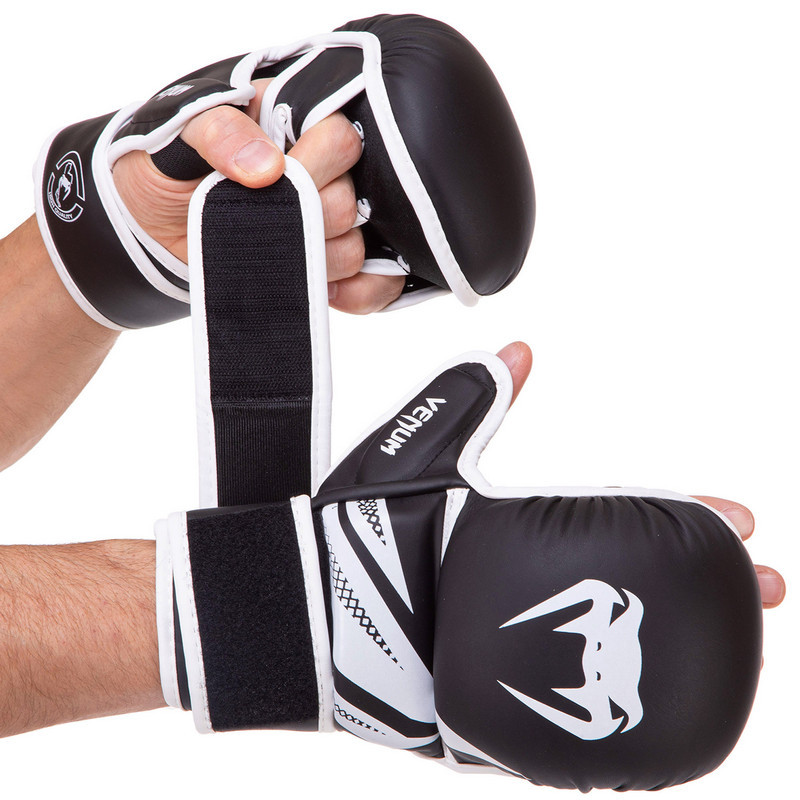 Перчатки для бокса, ММА, кикбоксинга, боевое самбо VENUM черно-белые BO-3393 - фото 1 - id-p1829241058