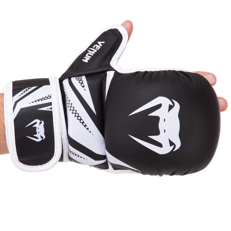 Перчатки для бокса, ММА, кикбоксинга, боевое самбо VENUM черно-белые BO-3393 - фото 4 - id-p1829241058