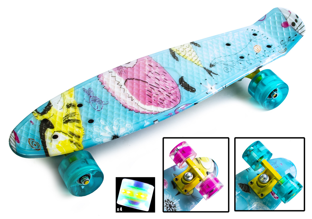 Скейтборд із принтом Penny Board Cool Cat Світні колеса, дитячий міський безшумний трюковий