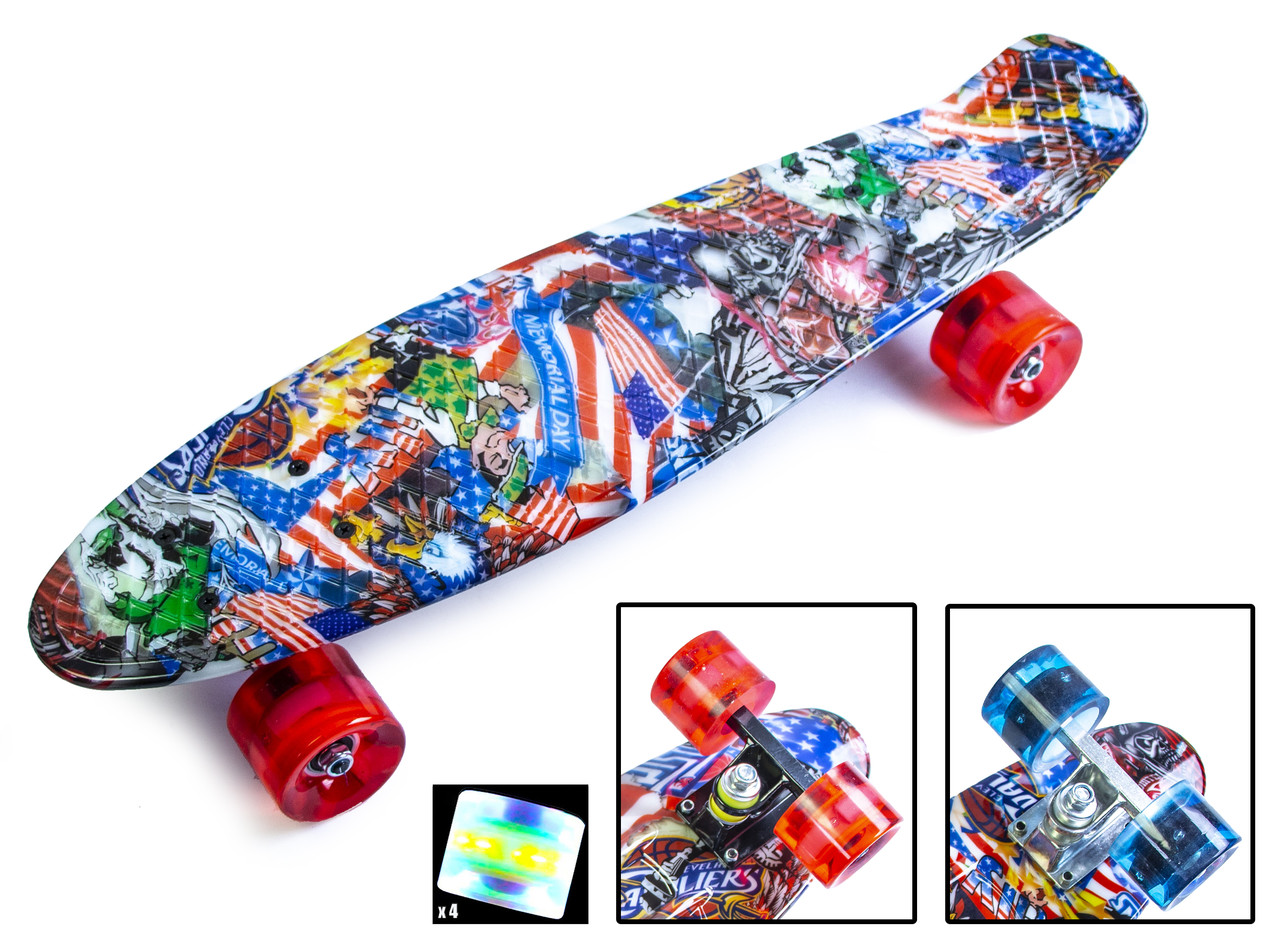 Міський трюковий Penny Board Graffiti NBA. Блискучі PU колеса. Однозігнута дека,  міцний легкий