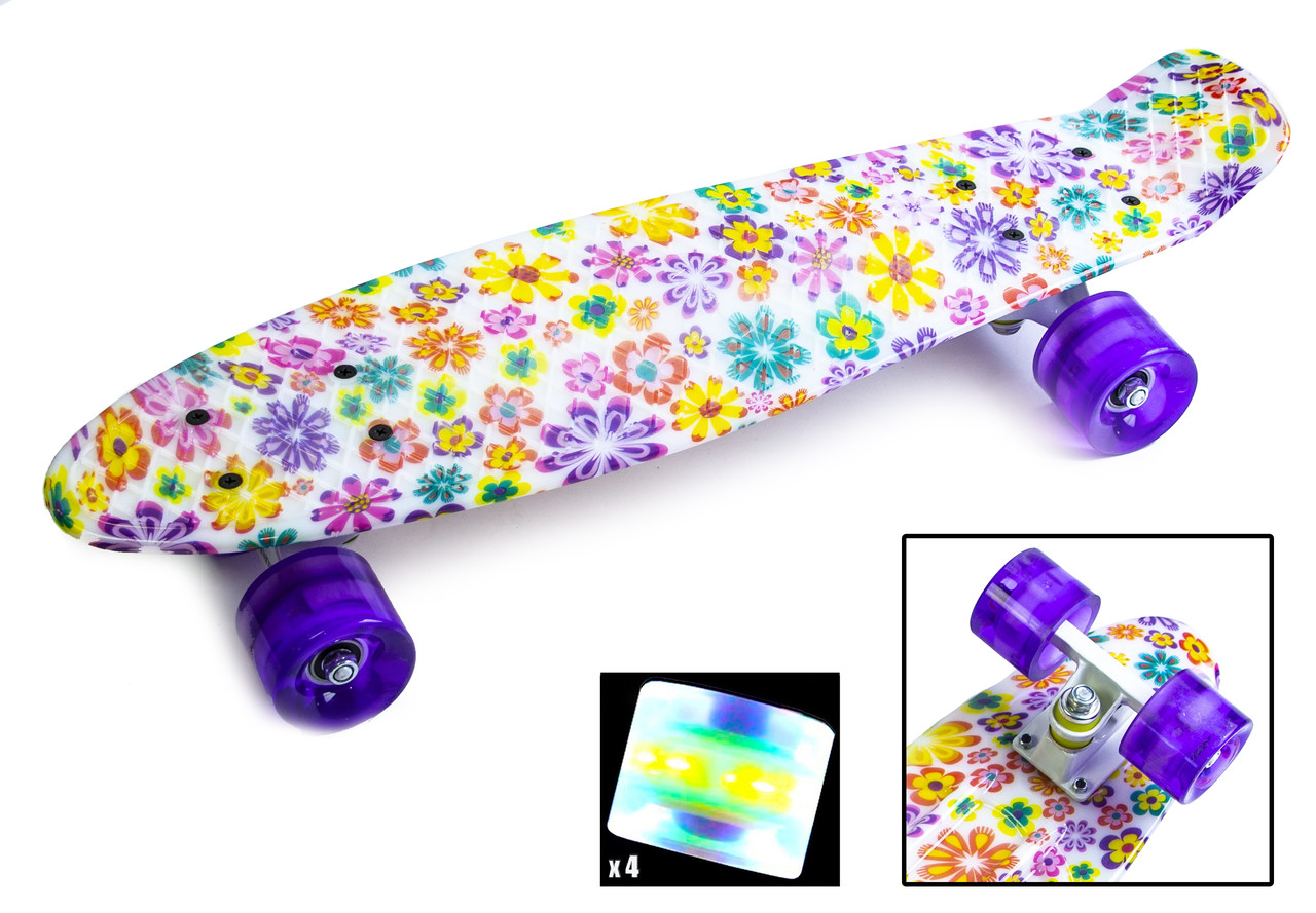 Penny Board Violet Flowers Світні PU колеса. Дитячий міський скейт, трюковий для підлітків, легкий та прочный