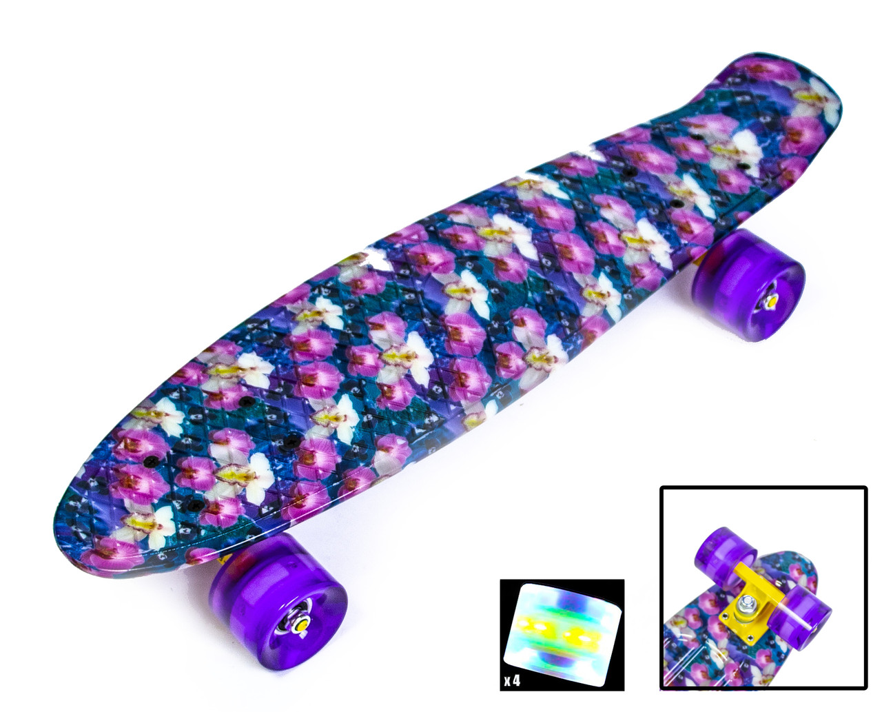 Безшумний, Міський, легкий, Penny Board Орхідея Світні PU колеса. Міцний, трюковий
