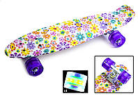 Penny Board Violet Flowers Світні PU колеса. Дитячий міський скейт, трюковий для підлітків, легкий та прочный