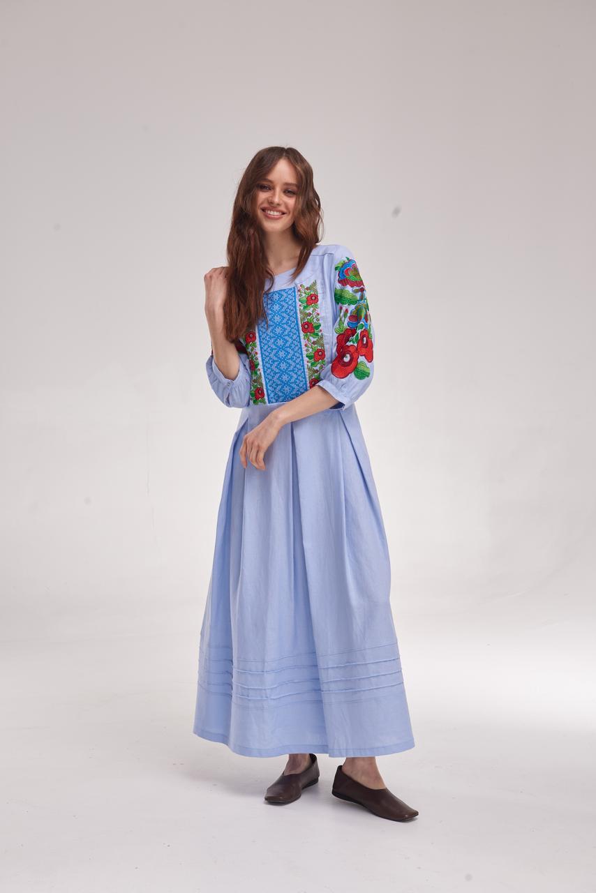 Жіноча вишита сукня MEREZHKA "Орися" (блакитнa)