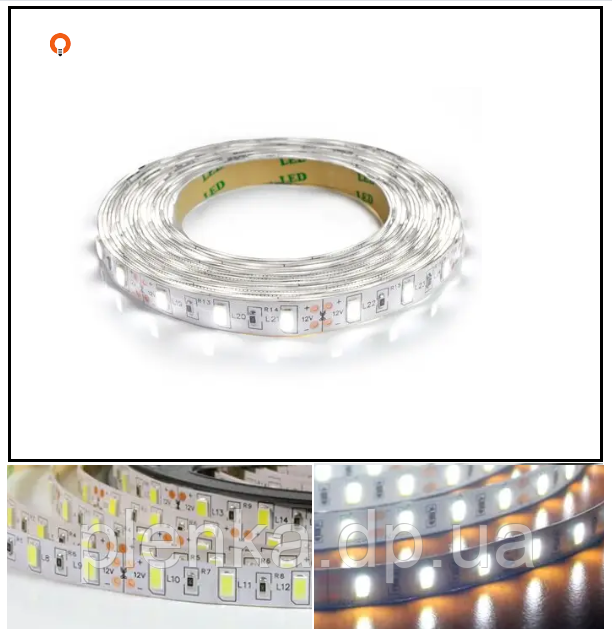 Світлодіодна стрічка 12 V 15 W/m 60led/m OEM ST-12-5630-60-CW-20-V2 біла ip20, фото 1